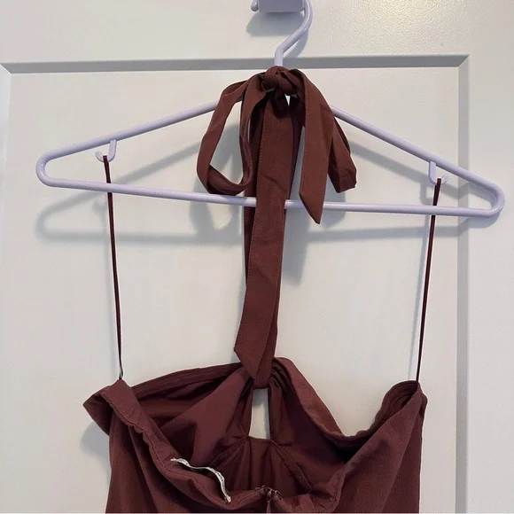 Abercrombie & Fitch Brown Knot Front Cutout Halter Midi Dress Size Small Petites - Picture 9 of 12